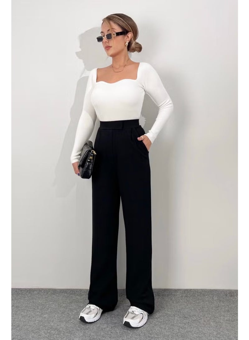 Ritnice Line Women's Lycra Velcro Closure Black Palazzo Trousers - Image 1